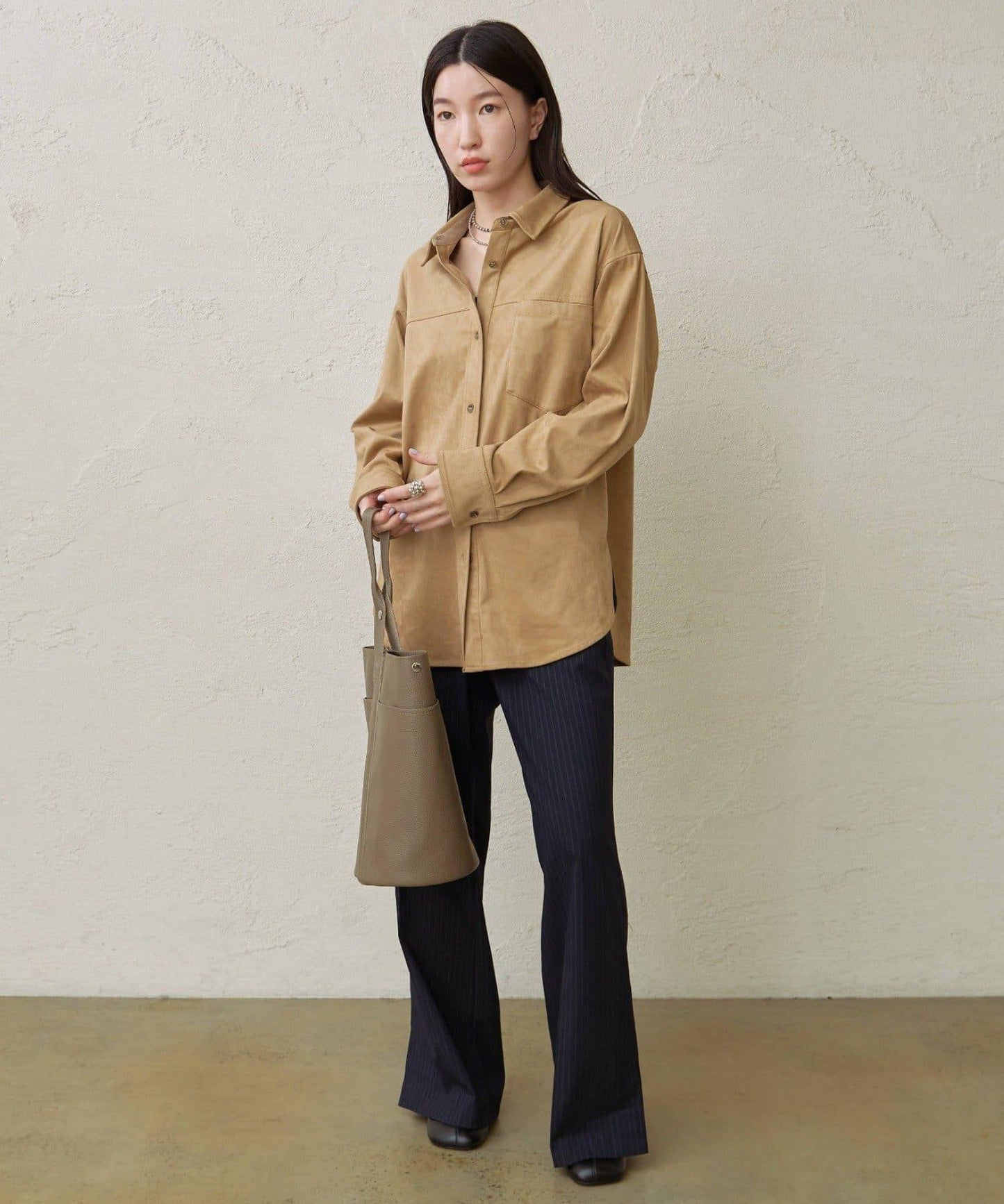 仿麂皮翻領襯衫