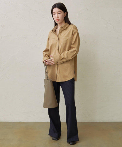 仿麂皮翻領襯衫