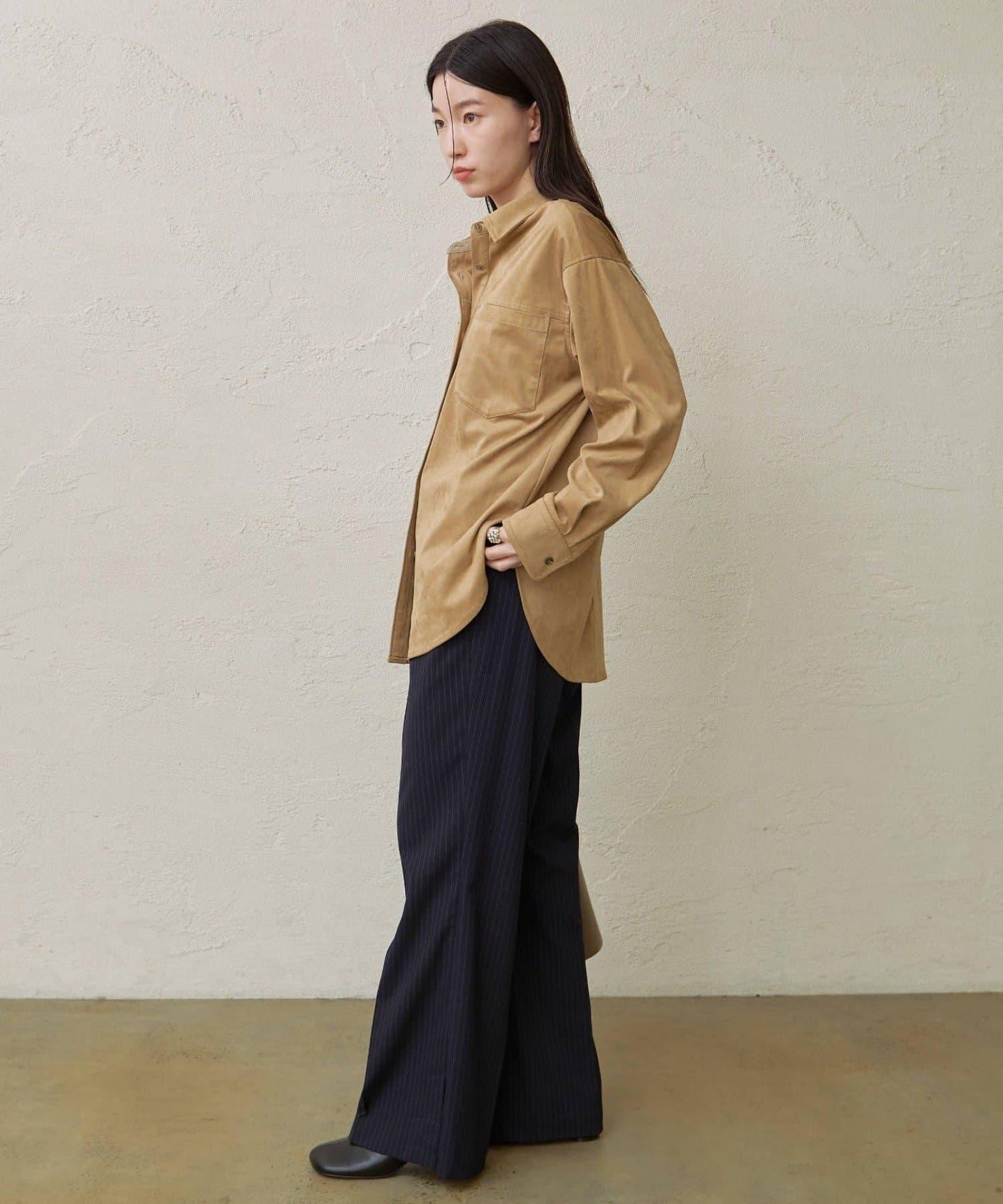 仿麂皮翻領襯衫