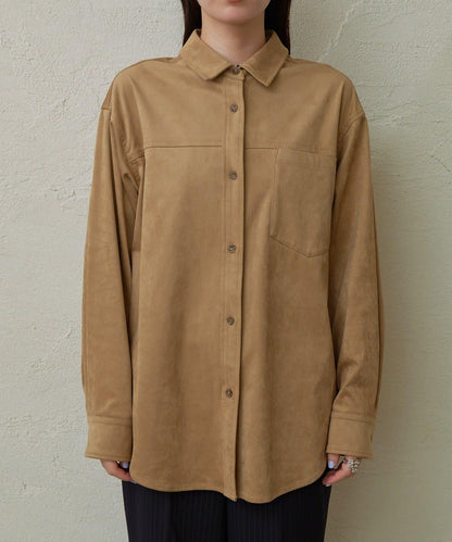 仿麂皮翻領襯衫