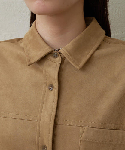 仿麂皮翻領襯衫