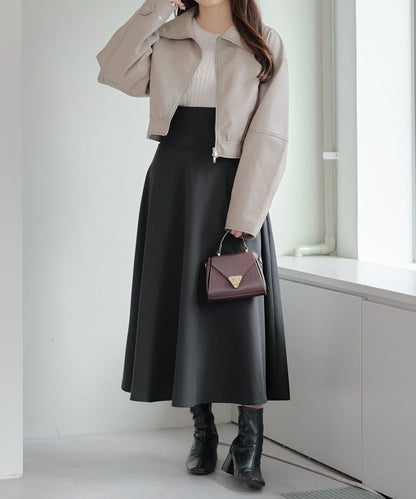 拼色仿皮縫線短夾克