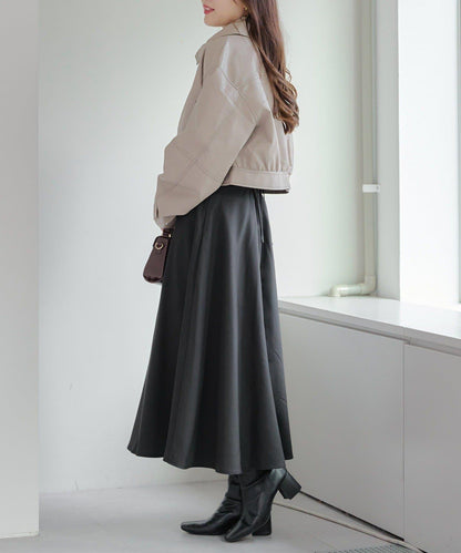 拼色仿皮縫線短夾克