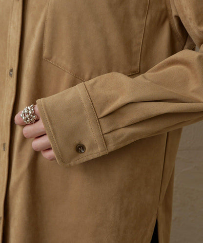 仿麂皮翻領襯衫