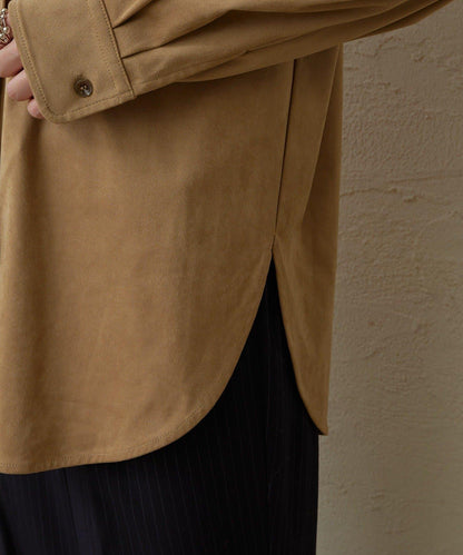 仿麂皮翻領襯衫