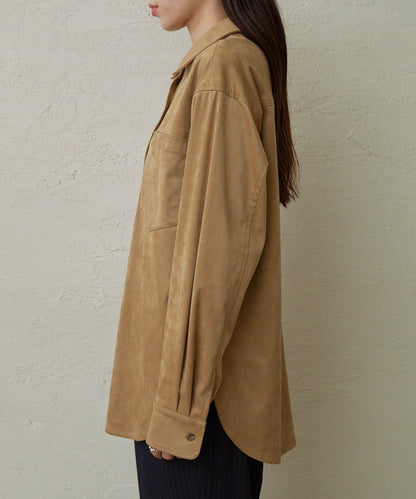 仿麂皮翻領襯衫