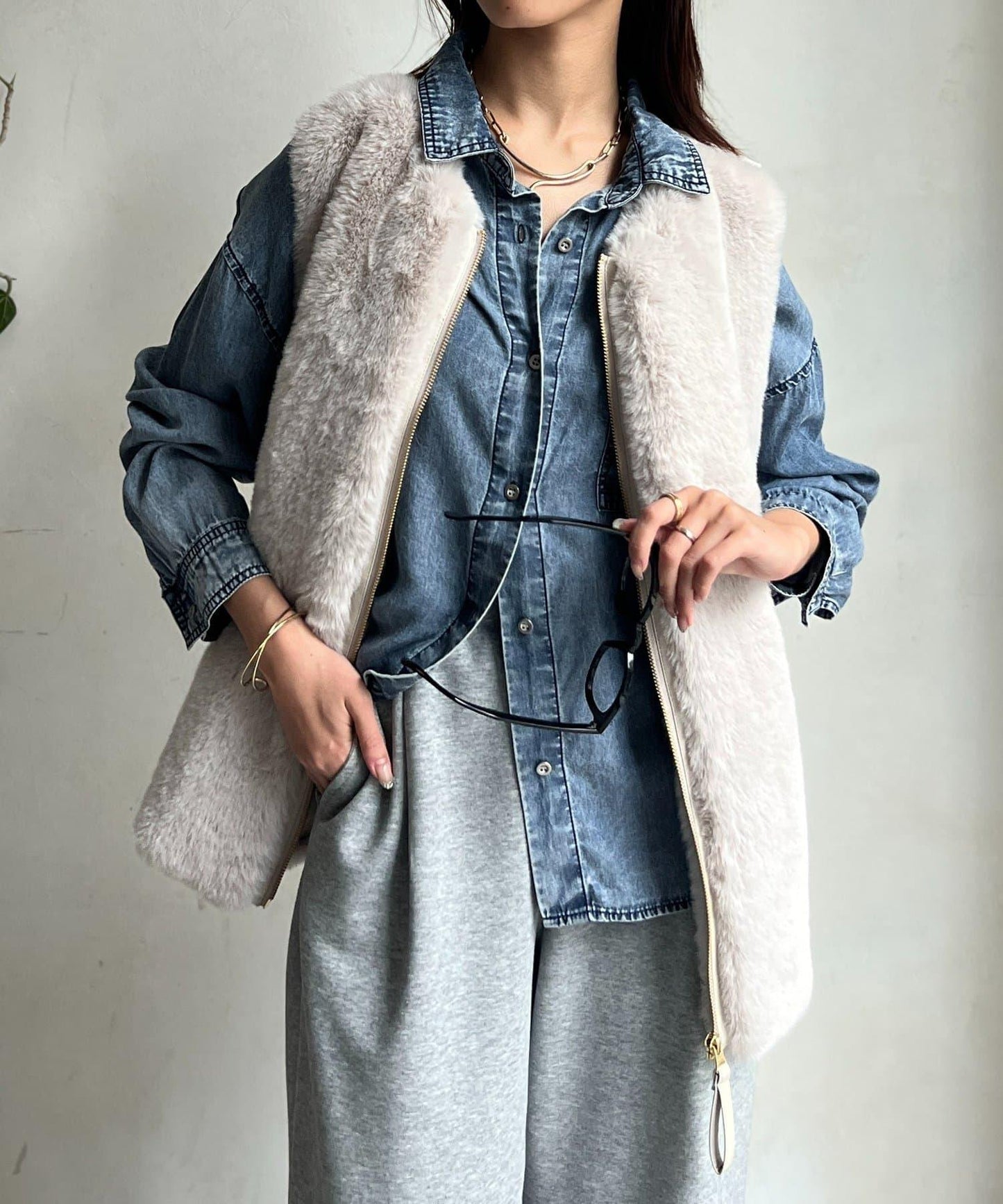 羊毛皮拼接毛絨馬甲