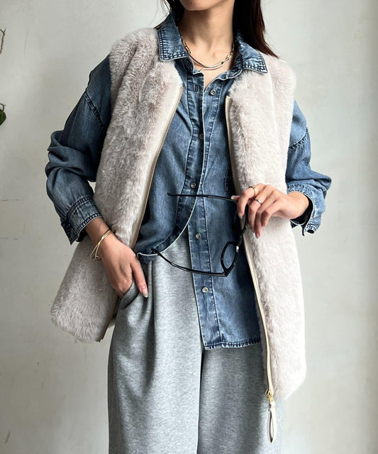 羊毛皮拼接毛絨馬甲