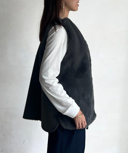 羊毛皮拼接毛絨馬甲