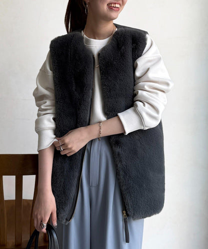 羊毛皮拼接毛絨馬甲