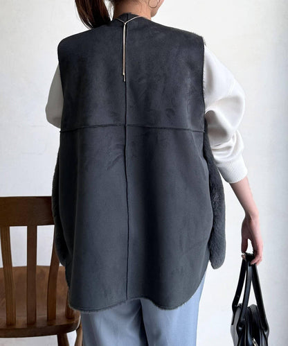 羊毛皮拼接毛絨馬甲