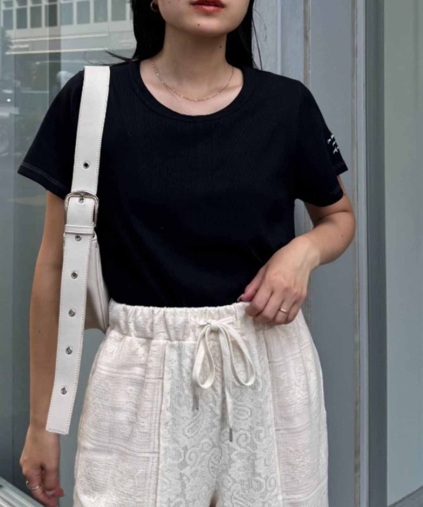 【CIAOPANIC TYPY】單點刺繡羅紋修身短袖T恤