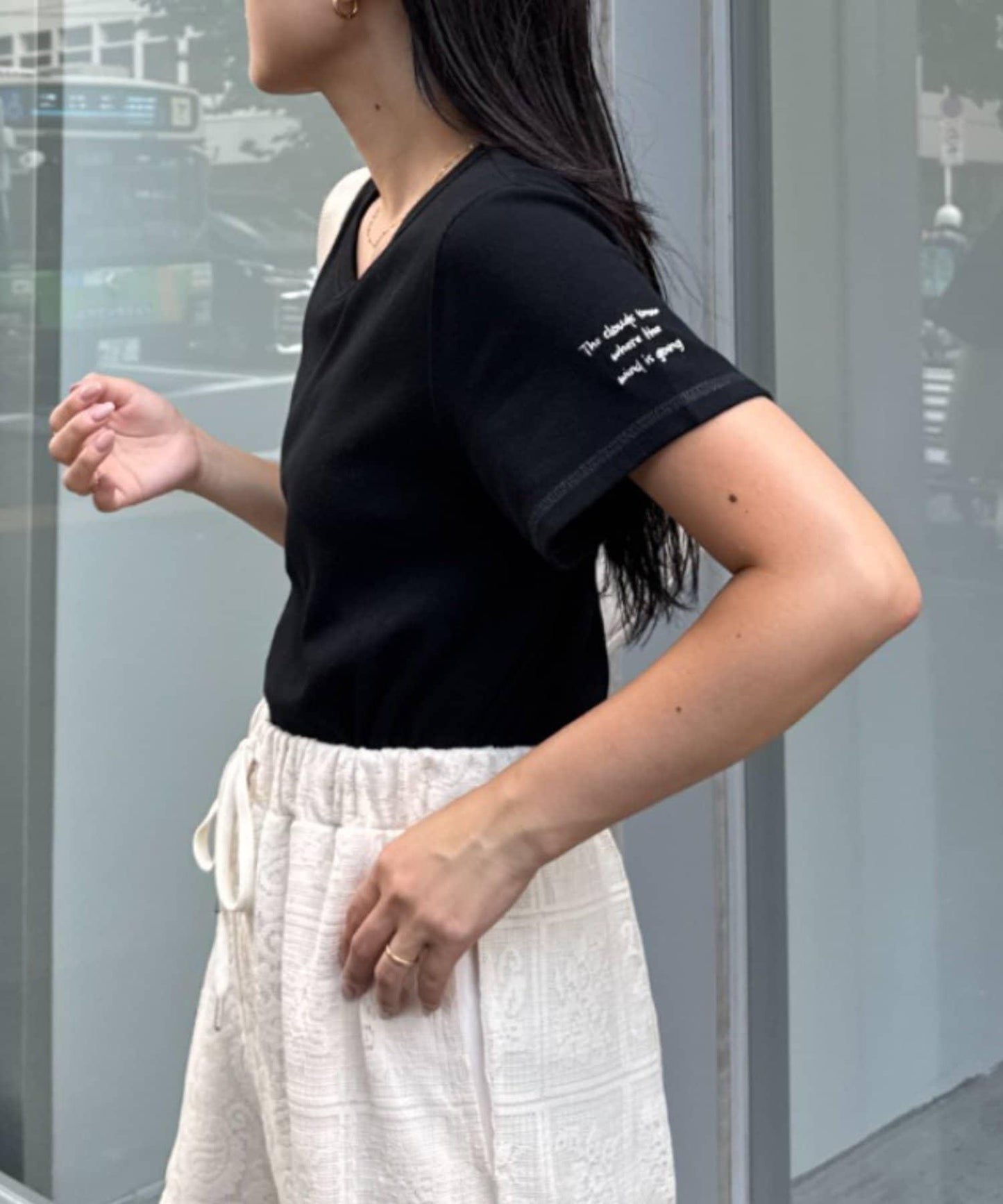 【CIAOPANIC TYPY】單點刺繡羅紋修身短袖T恤