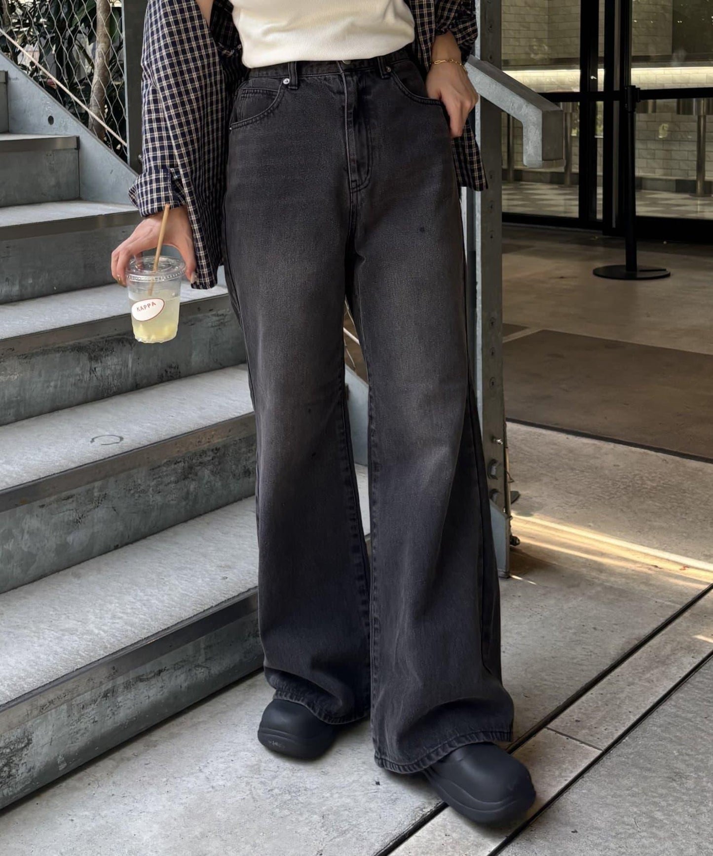 【PIKO企畫 / 腰部可調節】雙排扣喇叭牛仔褲