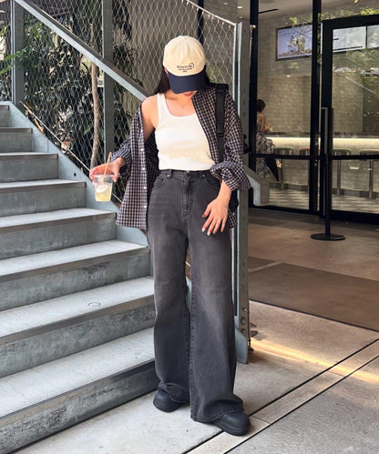 【PIKO企畫 / 腰部可調節】雙排扣喇叭牛仔褲