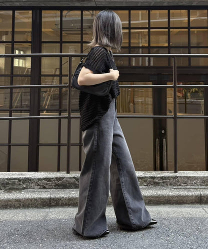 【PIKO企畫 / 腰部可調節】雙排扣喇叭牛仔褲