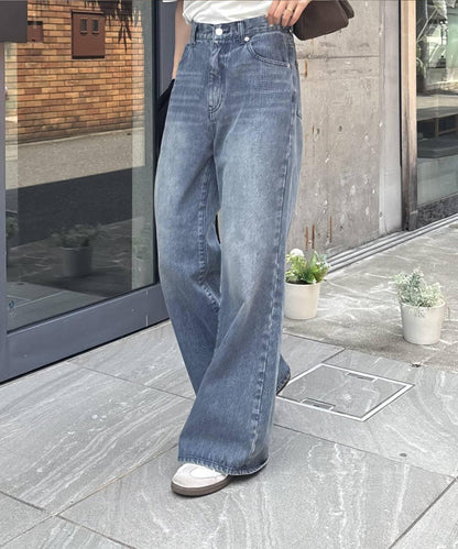 【PIKO企畫 / 腰部可調節】雙排扣喇叭牛仔褲