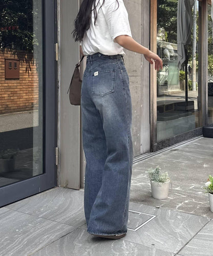 【PIKO企畫 / 腰部可調節】雙排扣喇叭牛仔褲