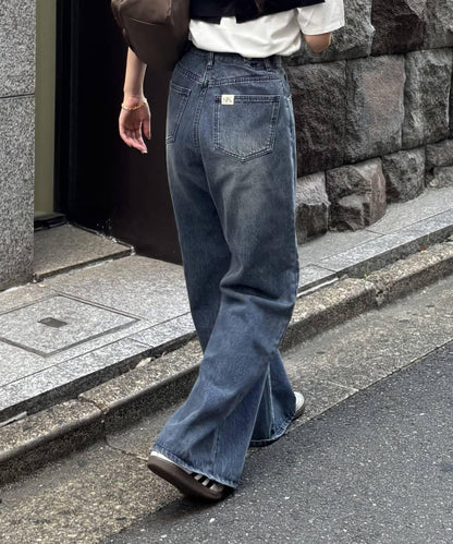 【PIKO企畫 / 腰部可調節】雙排扣喇叭牛仔褲