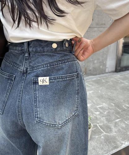 【PIKO企畫 / 腰部可調節】雙排扣喇叭牛仔褲