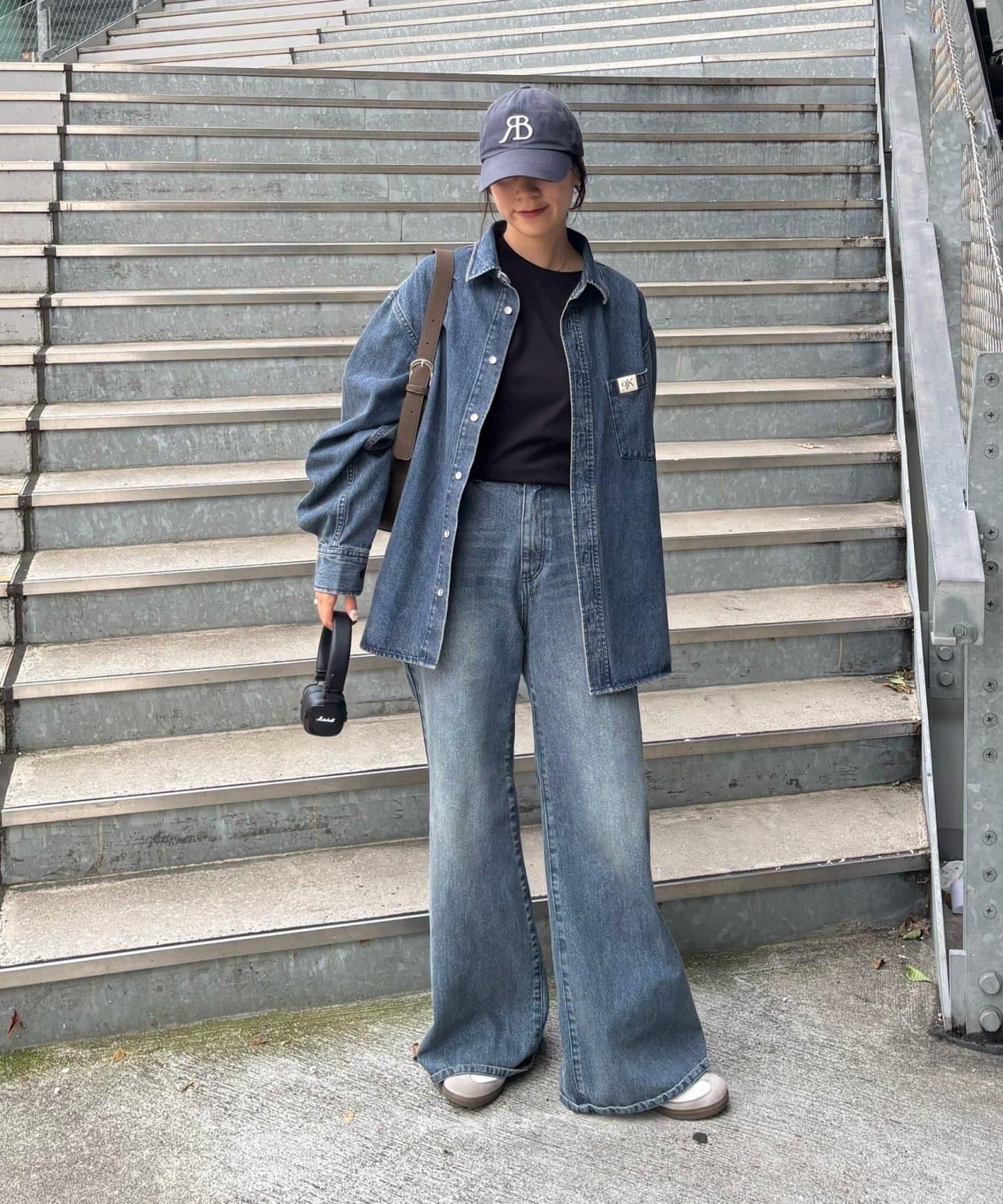 【PIKO企畫 / 腰部可調節】雙排扣喇叭牛仔褲