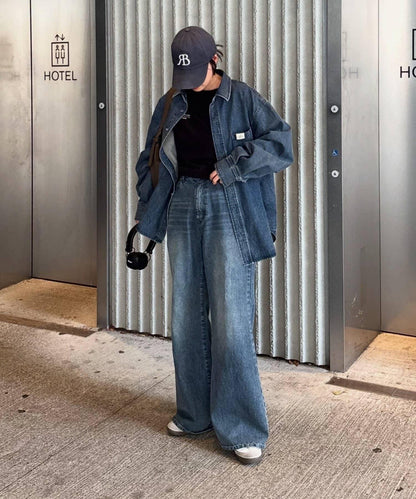 【PIKO企畫 / 腰部可調節】雙排扣喇叭牛仔褲