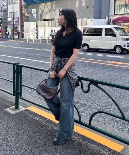 【PIKO企畫 / 腰部可調節】雙排扣喇叭牛仔褲