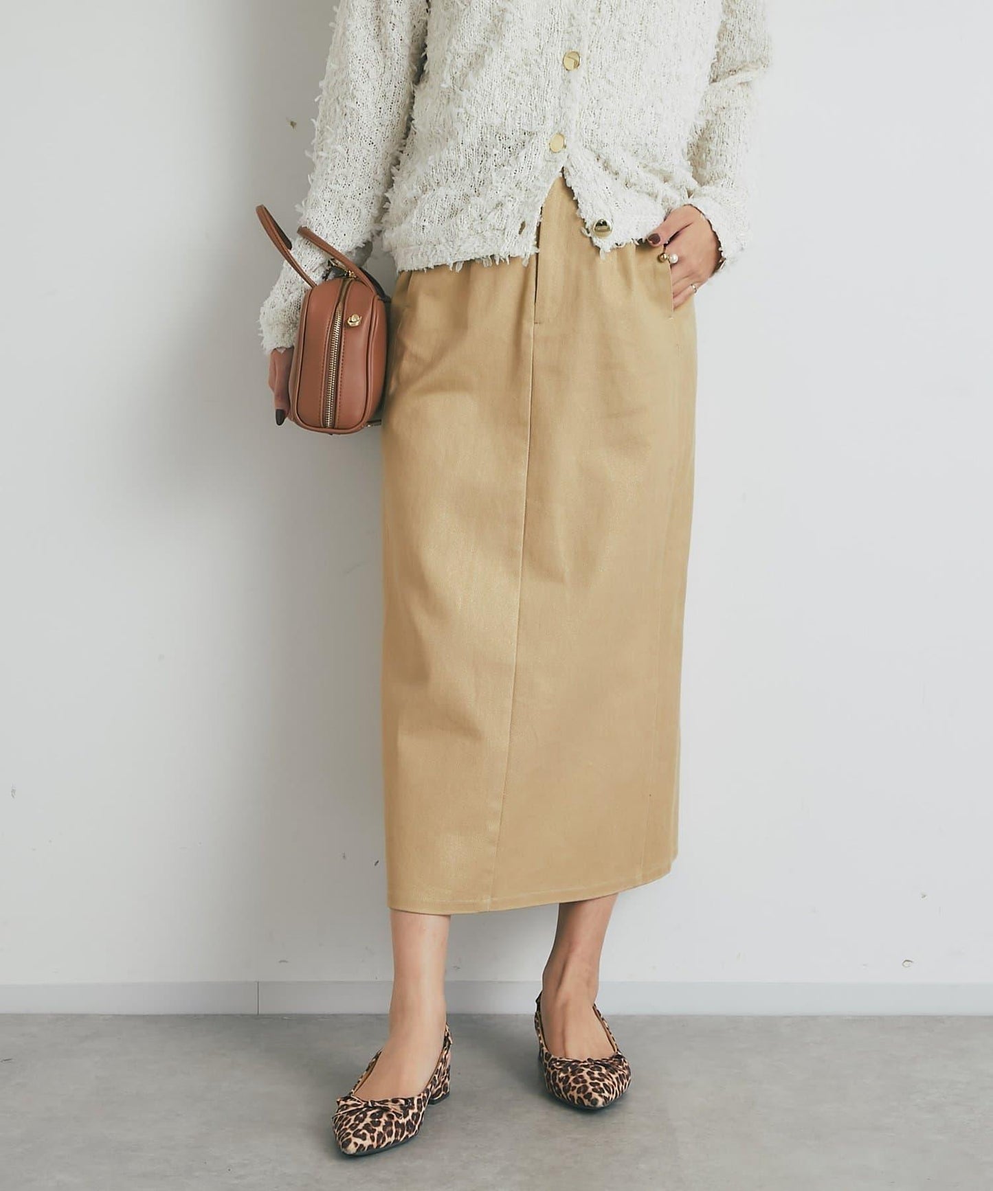 顯瘦日常百搭箔面斜紋布直筒裙