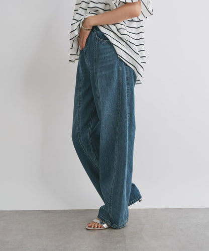 前片拼接弧形牛仔褲