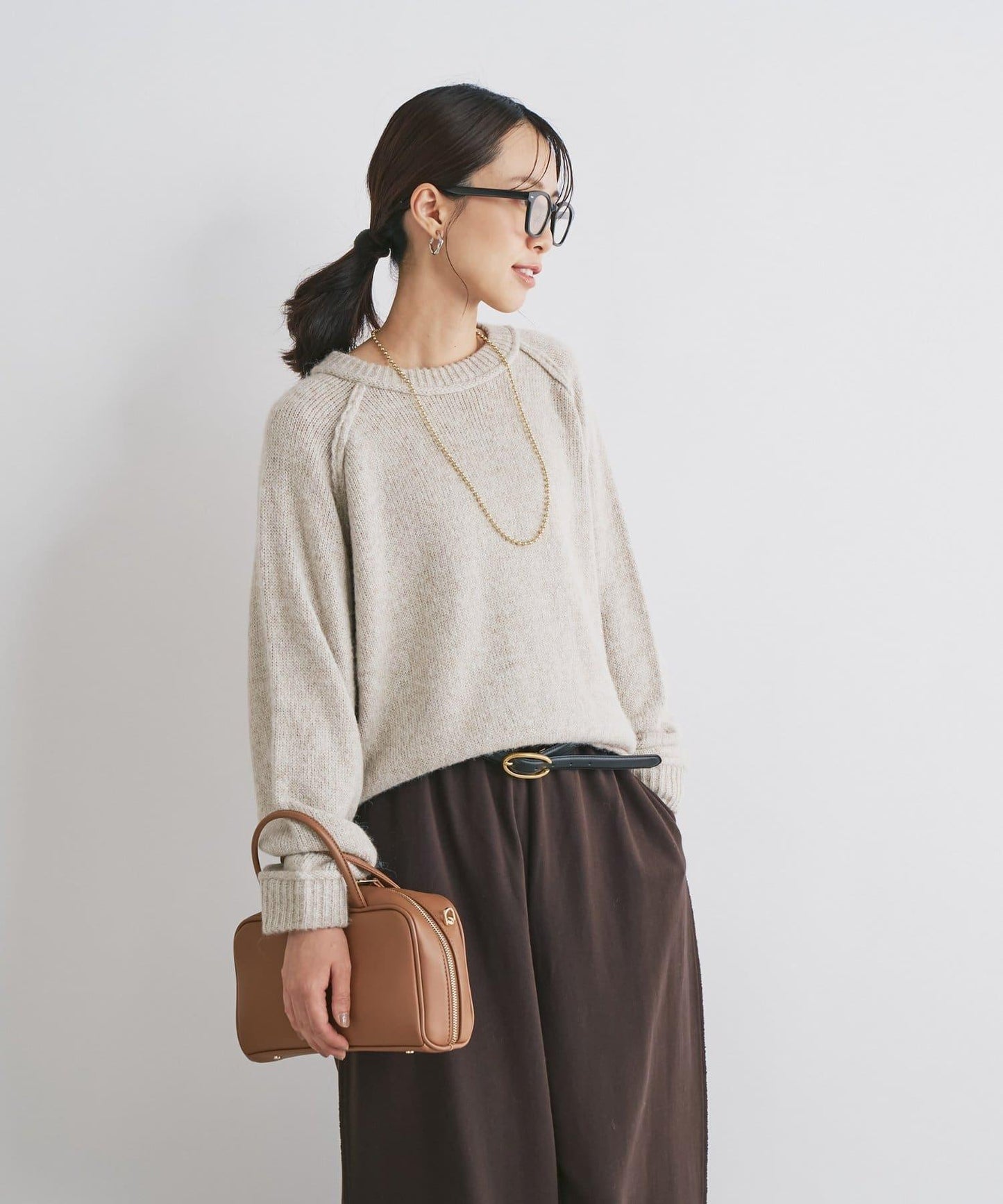 拉鍊亮絲紗線插肩袖針織衫