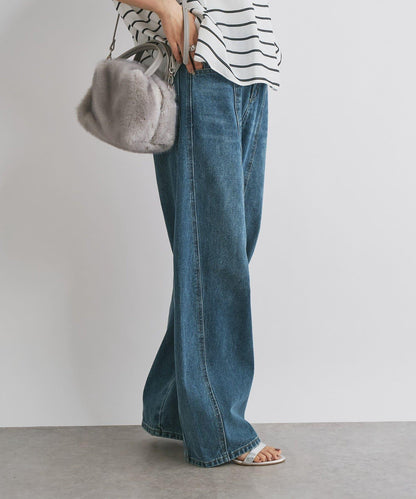 前片拼接弧形牛仔褲