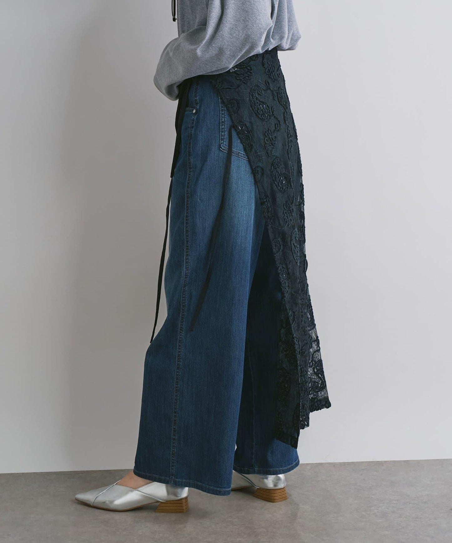 抽繩寬鬆牛仔褲