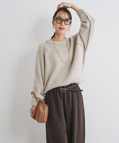 拉鍊亮絲紗線插肩袖針織衫