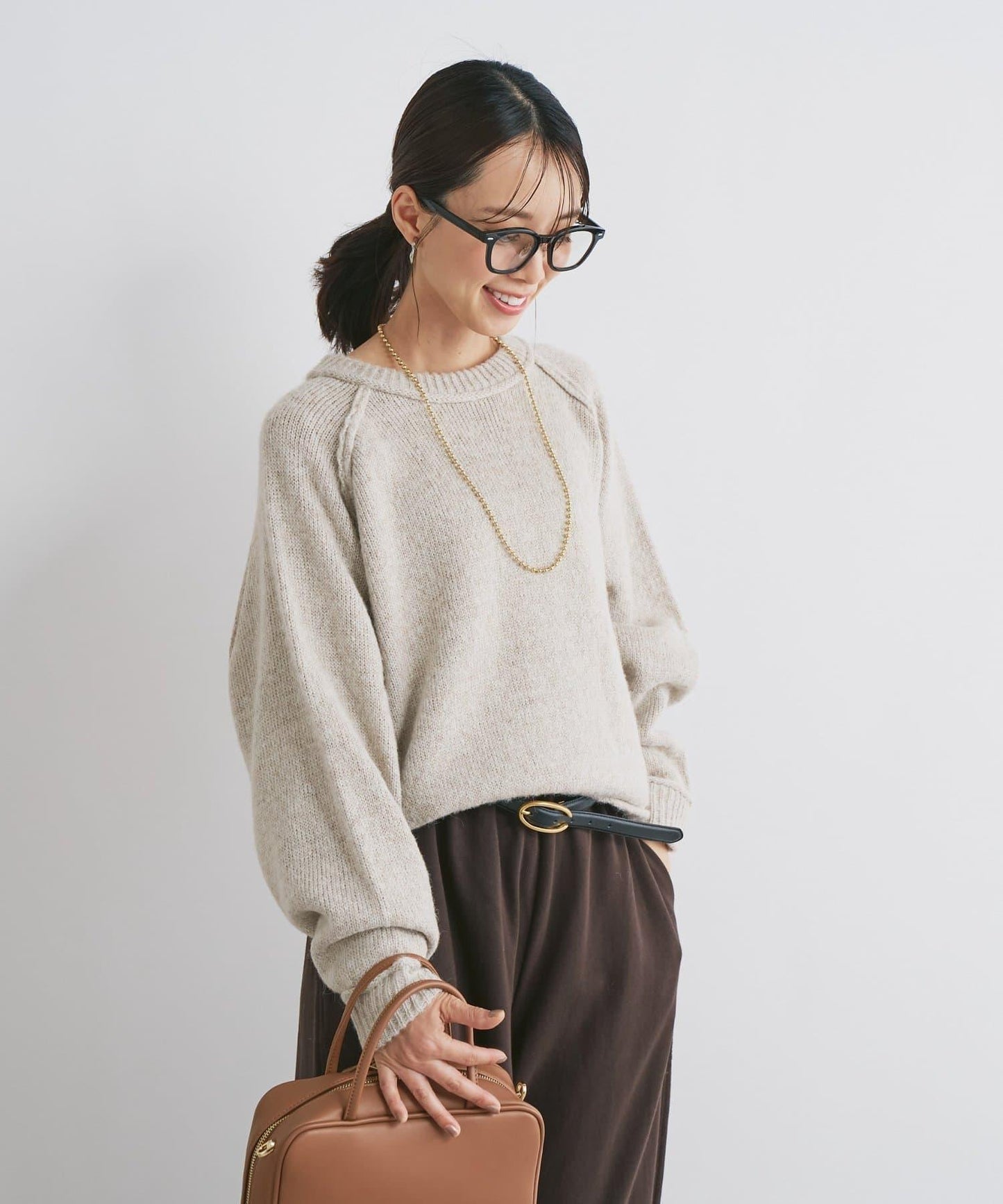 拉鍊亮絲紗線插肩袖針織衫