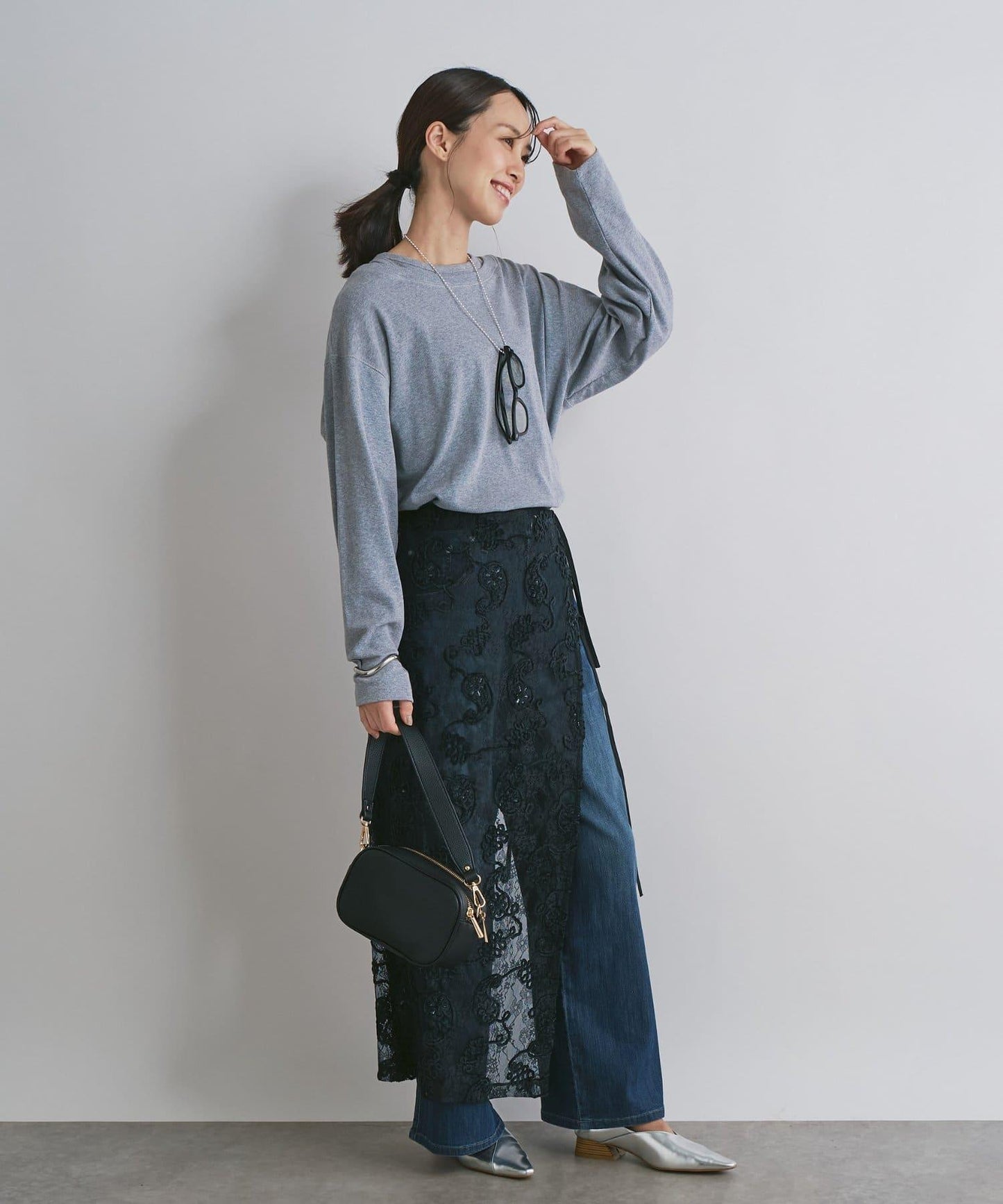 抽繩寬鬆牛仔褲