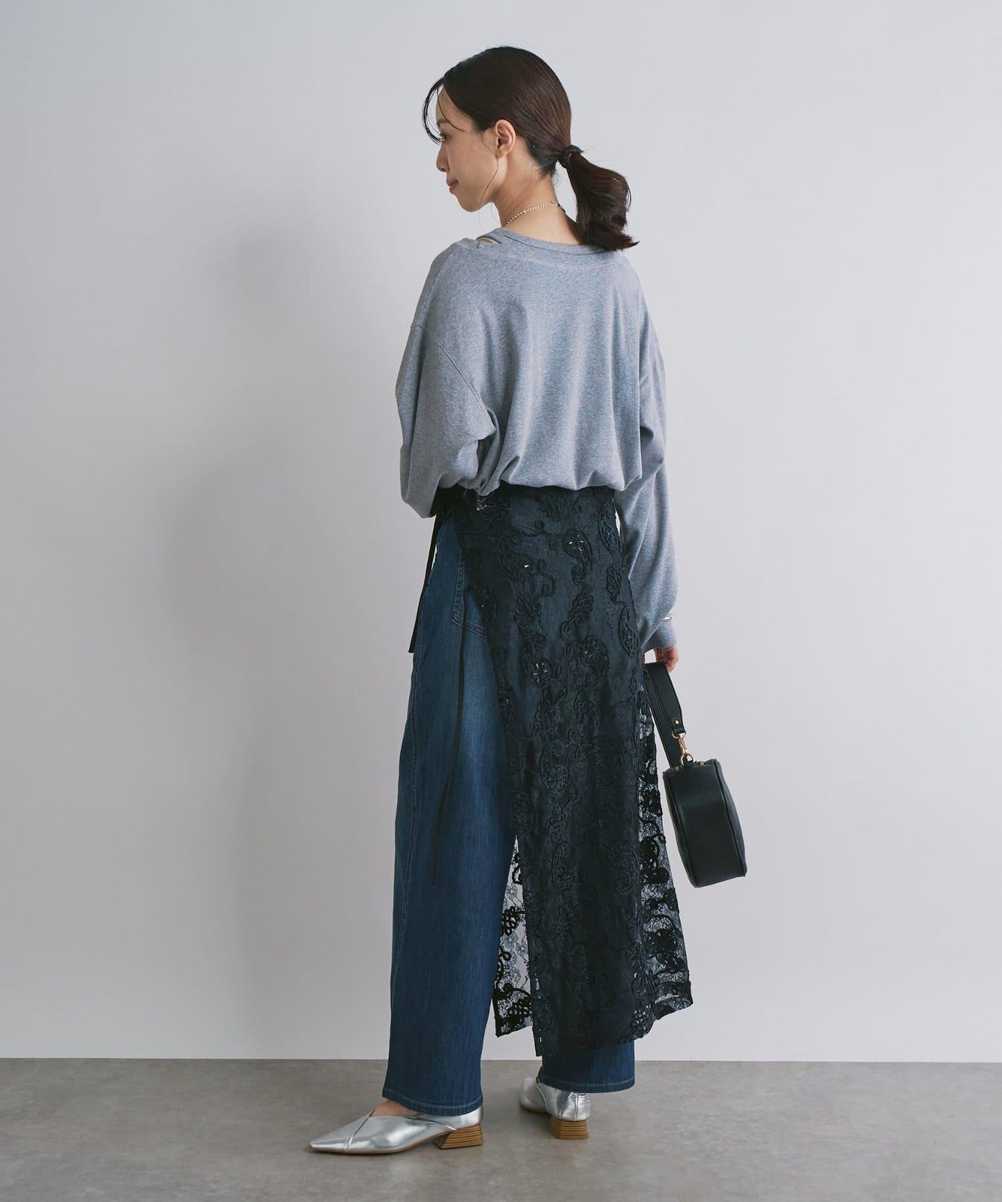 抽繩寬鬆牛仔褲