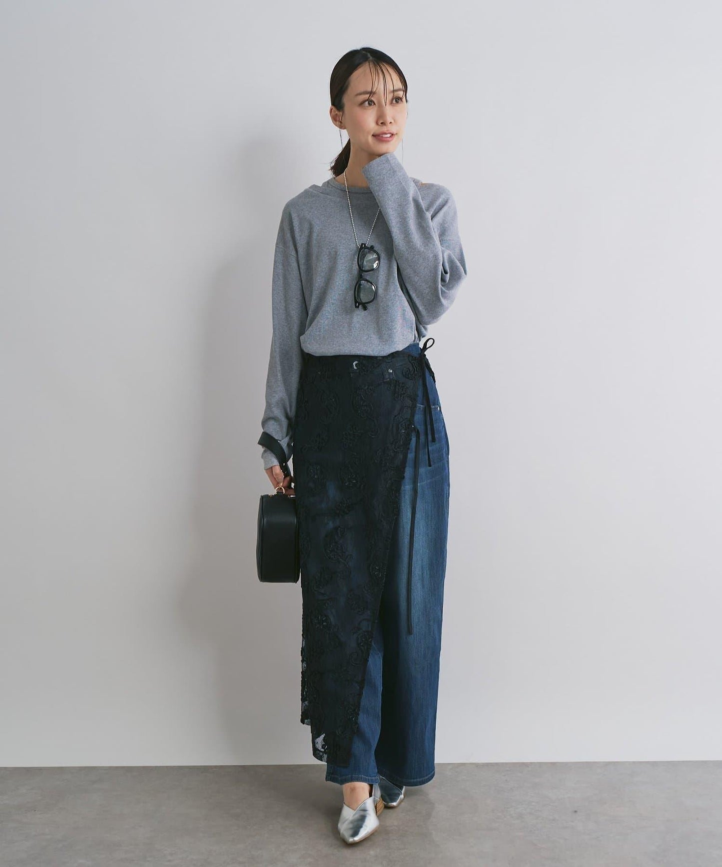 抽繩寬鬆牛仔褲