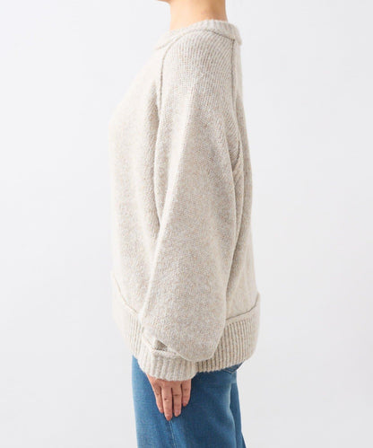 拉鍊亮絲紗線插肩袖針織衫