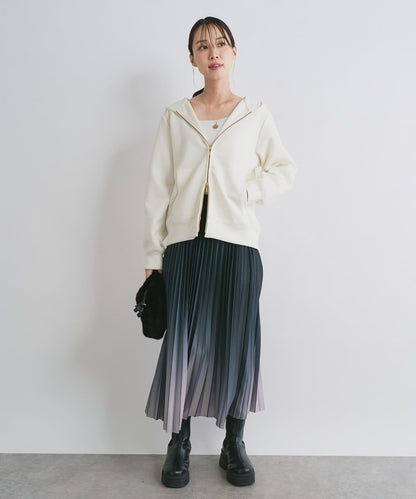 《オンオフ兼用・ウエスト総ゴム》漸變色針織百褶裙