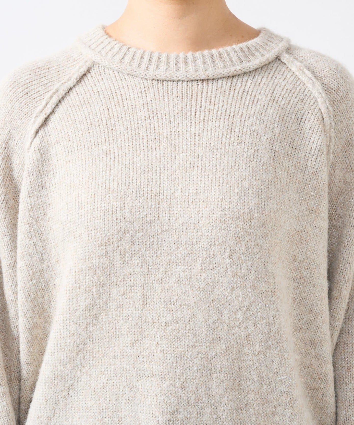 拉鍊亮絲紗線插肩袖針織衫