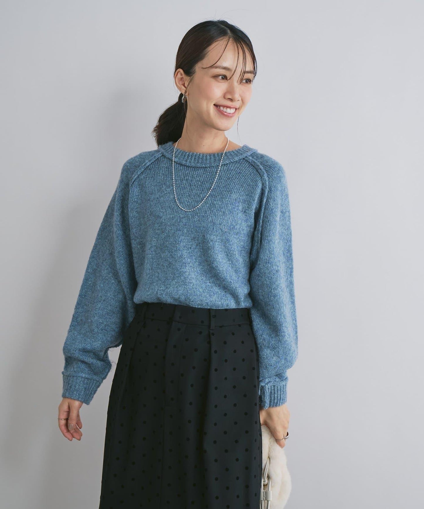 拉鍊亮絲紗線插肩袖針織衫