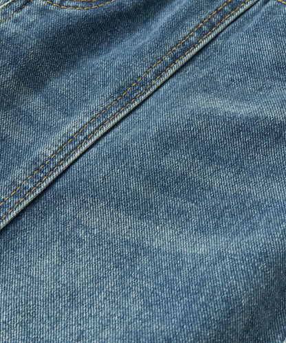 前片拼接弧形牛仔褲