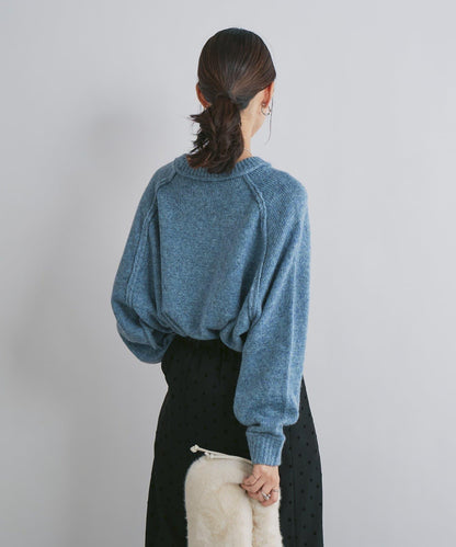 拉鍊亮絲紗線插肩袖針織衫