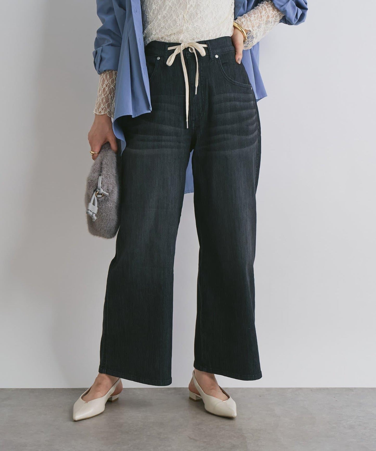 抽繩寬鬆牛仔褲