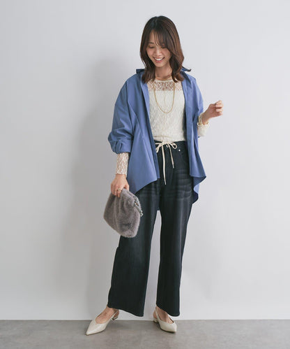 抽繩寬鬆牛仔褲