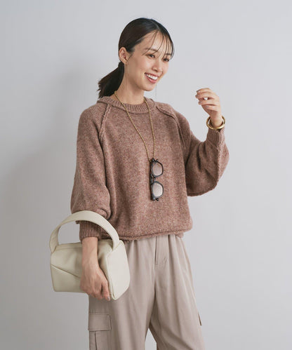 拉鍊亮絲紗線插肩袖針織衫