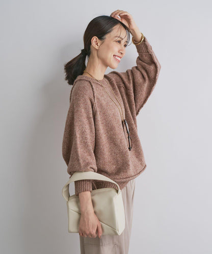 拉鍊亮絲紗線插肩袖針織衫