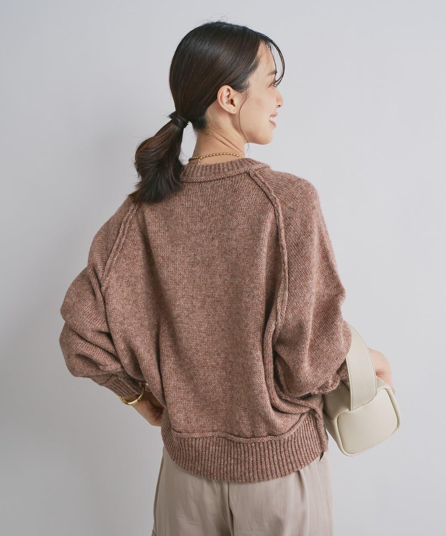 拉鍊亮絲紗線插肩袖針織衫