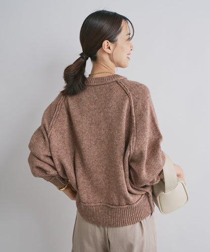 拉鍊亮絲紗線插肩袖針織衫