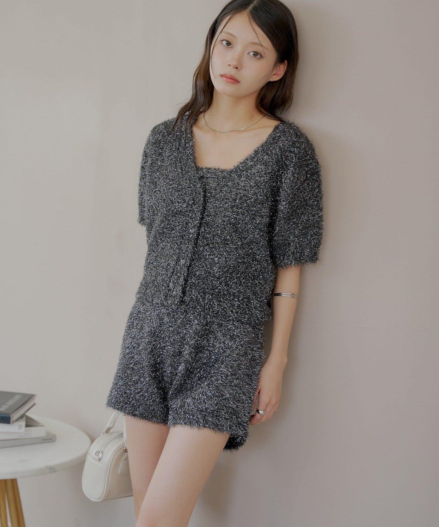 【Chico】亮片長毛針織短褲